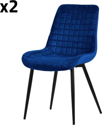 ML Design Sillas de comedor, set de 2, azul oscuro, terciopelo