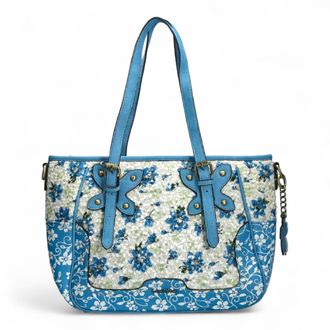 Laura Vita Aloe-02 Womens Blue Floral Print Adjustable Straps Shoulder Tote Hand Bag