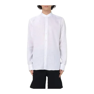 Karl Lagerfeld Overhemden, Heren, Wit, XL, Linnen, Linnen Mandarin Kraag Shirt