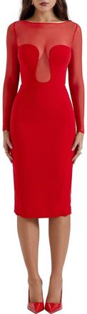 House of CB Darcy Long Sleeve Sheath Dress in True Red at Nordstrom, Size X-Small