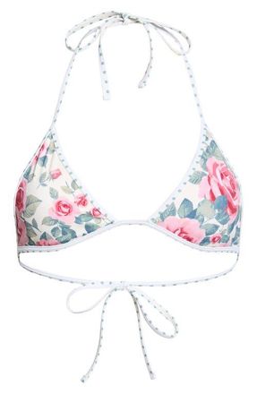 PacSun Juno Contrast Trim Triangle Bikini Top in Floral at Nordstrom, Size X-Small