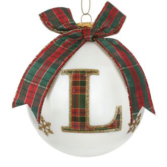 KASANOVA Pallina Natale lettera L tartan vetro 10 cm
