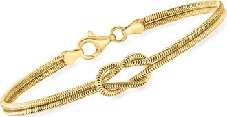 RS Pure by Ross-Simons Italian 18kt Gold Over Sterling Knot Snake-Chain Bracelet