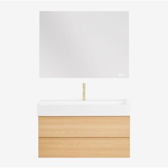 Sklum Conjunto De Mueble De Ba&ntilde;o En Madera Y Chapa De Fresno Con Lavabo Integrado Ona Sklum