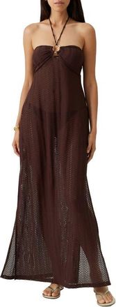 Melissa Odabash Harriet Pointelle Halter Cover-Up Maxi Dress in Brown at Nordstrom, Size X-Small