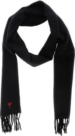 Ami Mens Wool Scarf Ami De Coeur Black Scarfs