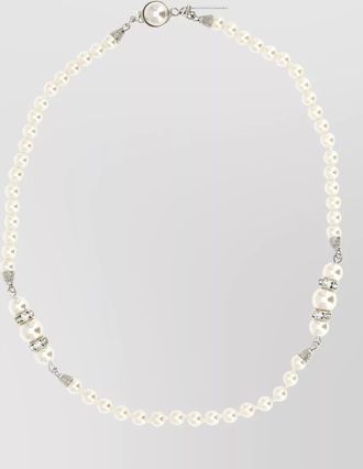Alessandra Rich pearl necklace rhinestone accents silver tone hardware