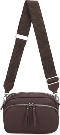 Generic Crossbody Bag with Adjustable Geometric Strap, Vegan Leather, Double Zipper Compartment (Coffee)