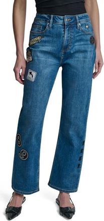 DKNY Appliqu&eacute; Straight Leg Jeans in Tribeca Wash at Nordstrom, Size 30