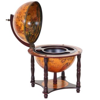 Hhg Nunca Usado] Globo Bar Hhg 525, Mesa Bar Minibar Botellero, Globo &Oslash; 33cm Madera De Eucalipto Certificado Mvg