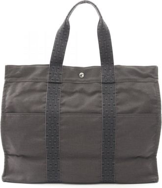 Herm&egrave;s Gray Nylon Canvas Tote Bag (Pre-Owned)