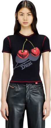 Diesel Slim cotton T-shirt with cherry print - T-Shirts - Woman - Black