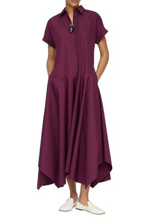 Lafayette 148 New York Drop Waist Organic Cotton Poplin Midi Shirtdress in Violet Ash at Nordstrom, Size Medium