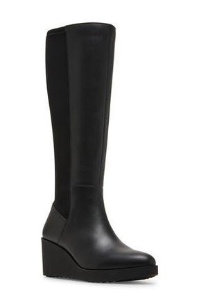 Blondo Monique Waterproof Wedge Boot in Black Leather/Stretch at Nordstrom Rack, Size 8.5