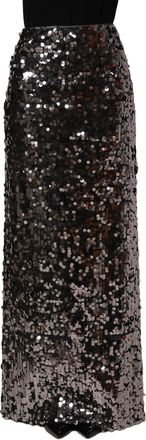 Dolce & Gabbana Womens Brown Sequinned Embellished Pencil Cut Skirt Nylon