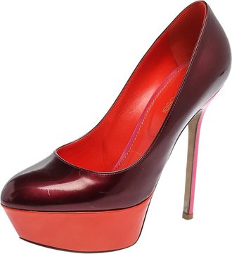 Sergio Rossi Burgundy/orange Patent Leather Platform Pumps