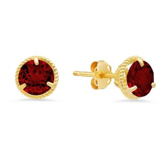 MAX + STONE 14k Yellow Gold Roped Halo Gemstone Round Stud Earrings for Women 6mm