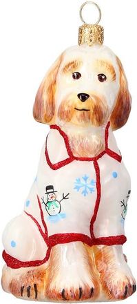 Joy to the World Collectibles Goldendoodle in Christmas Pajamas Glass Ornament in Beige Multi at Nordstrom