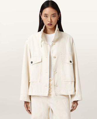 AllSaints Main: 50% Cotton, 50% Viscose Clay Denim Cropped Jacket, Size: XS