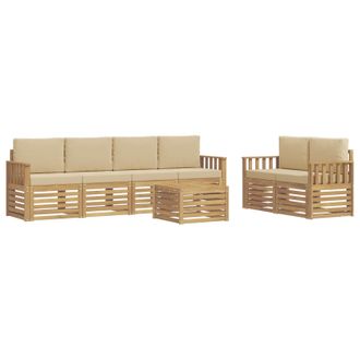 vidaXL Conjunto De Sof&aacute;s De Exterior Con Coj&iacute;n 7 Pcs Y Beige Poli&eacute;ster Vidaxl