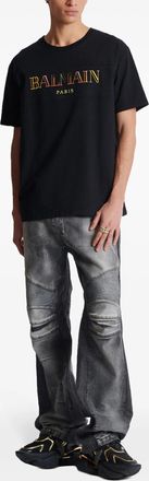 Balmain Mens Multi-Coloured Embroidered Logo T-Shirt in Black Cotton - Size X-Small