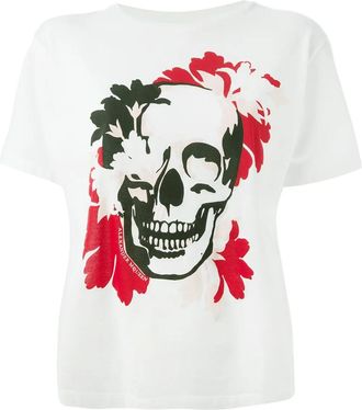 Alexander McQueen floral skull print T-shirt - Bianco