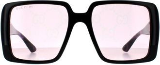 Gucci Square Vrouwen Zwart met Goud Dusky Pink w Logo Spiegel Photochromic GG1692S