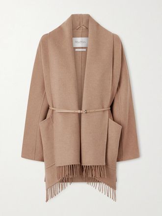 Max Mara Cappotto In Cammello Con Frange E Cintura - Marrone
