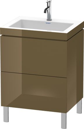 Duravit Lavabo Para Muebles Duravit L-cube C-bonded Con Base De Pie, 60x48 Cm, 2 Extra&iacute;bles, Sin Rebosadero, 1 Agujero Para Grifo, Color: Marr&oacute;n Oliva Laca Al