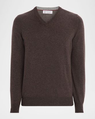 Brunello Cucinelli Mens Cashmere Classic Fit V-Neck Sweater