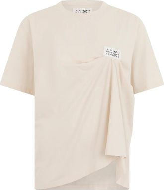 Maison Margiela Katoenen T-shirt met draperie - Dames - T-shirts - Beige - S - Katoen - Tops