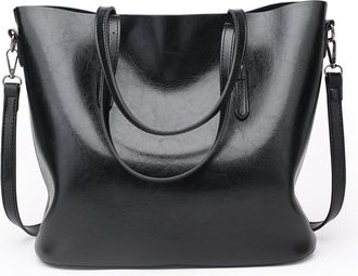 Generic Extra Large Leather Tote Bag for Women with Zipper, Fashion Top Handle Shoulder Bag Casual Tote Crossbody Bags (Black)