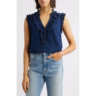 Wit & Wisdom Ruffle Accent Sleeveless Top in Indigo at Nordstrom, Size X-Large
