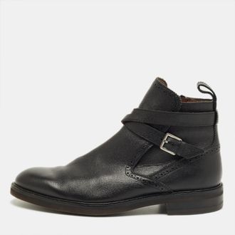 Ferragamo Black Leather Buckle Knee Length Boots