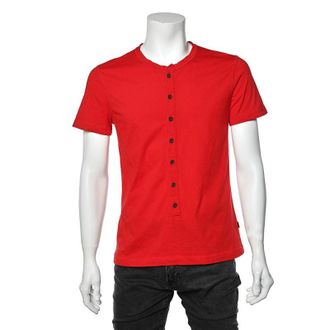 Just Cavalli Red Cotton Knit Logo Embroidered Button Front T-Shirt