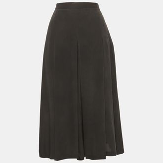 Max Mara Black Crepe Box Pleat Midi Skirt