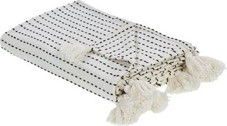 Beliani Beliani - Colcha Decorativa Ropa De Cama Algod&oacute;n Con Borlas Blanco Crema 220 X 240 Cm Modar