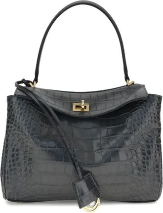 Balenciaga Borsa a spalla Rodeo piccola con effetto coccodrillo - Nero