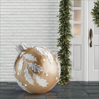 Frontgate LED Holly Leaf Yard Ornament - Gold - Frontgate - Outdoor Christmas Decor
