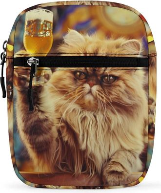 Generic Cat With Beer at The Bar Crossbody Bag Adjustable Satchel Cute Shoulder Bag Lightweight Sling Bags