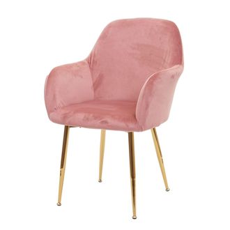 Hhg Nunca Usado] Silla De Comedor Hhg 733, Silla Silla De Cocina, Dise&ntilde;o Retro, Terciopelo Rosa Viejo, Patas Doradas