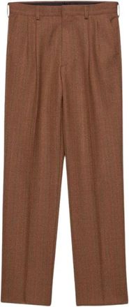 Prada Broeken, Heren, Bruin, M, Wol, Gestreepte wollen broek Bruin Heren