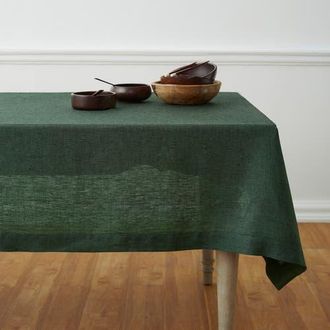 Solino Home Linen Tablecloth for Dining Table, Holiday and Everyday Table Decor - Athena in Forest Green at Nordstrom, Size X-Large