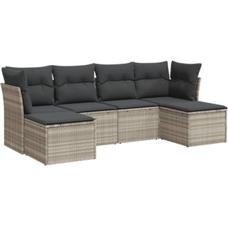 vidaXL Vidaxl - Set De Sof&aacute;s De Jard&iacute;n 6 Pzas Y Cojines Rat&aacute;n Sint&eacute;tico Gris