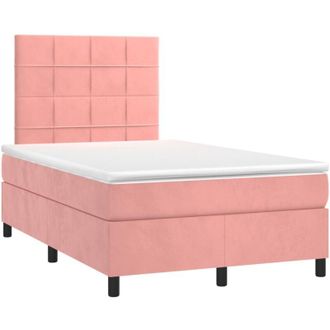 vidaXL Vidaxl - Cama Box Spring Con Colch&oacute;n Y Led Terciopelo Rosa 120x190 Cm