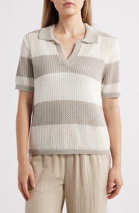 Beach Lunch Lounge Skye Stripe Crochet Polo in Natural/ivory at Nordstrom Rack, Size X-Large