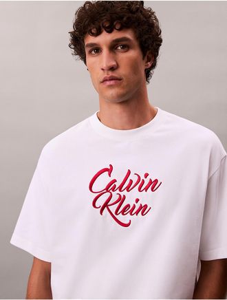 Calvin Klein Jeans Calvin Klein Mens Script Logo Graphic Relaxed T-Shirt - White - 2XL