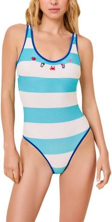 Solid & Striped The Hailey Striped One-Piece Swimsuit in Azul at Nordstrom, Size X-Small