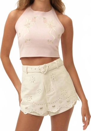 For Love & Lemons Heart Eyelet Denim Skort In White