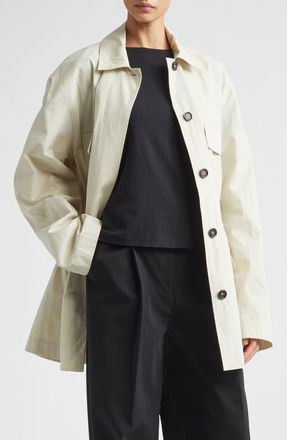 Toteme Fluid Woven Polo Shirt in Overcast Beige at Nordstrom, Size 36